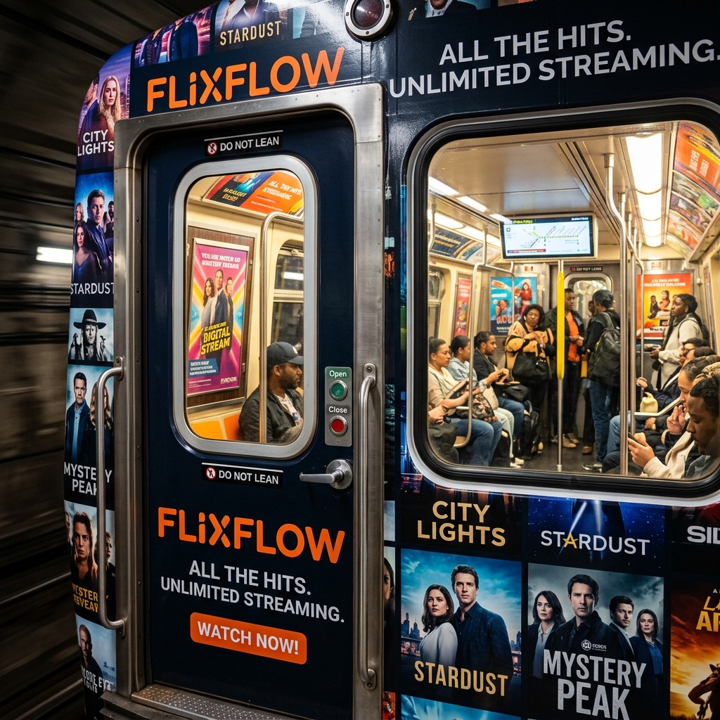 Inside View of Metro Train with Brand Advertisements